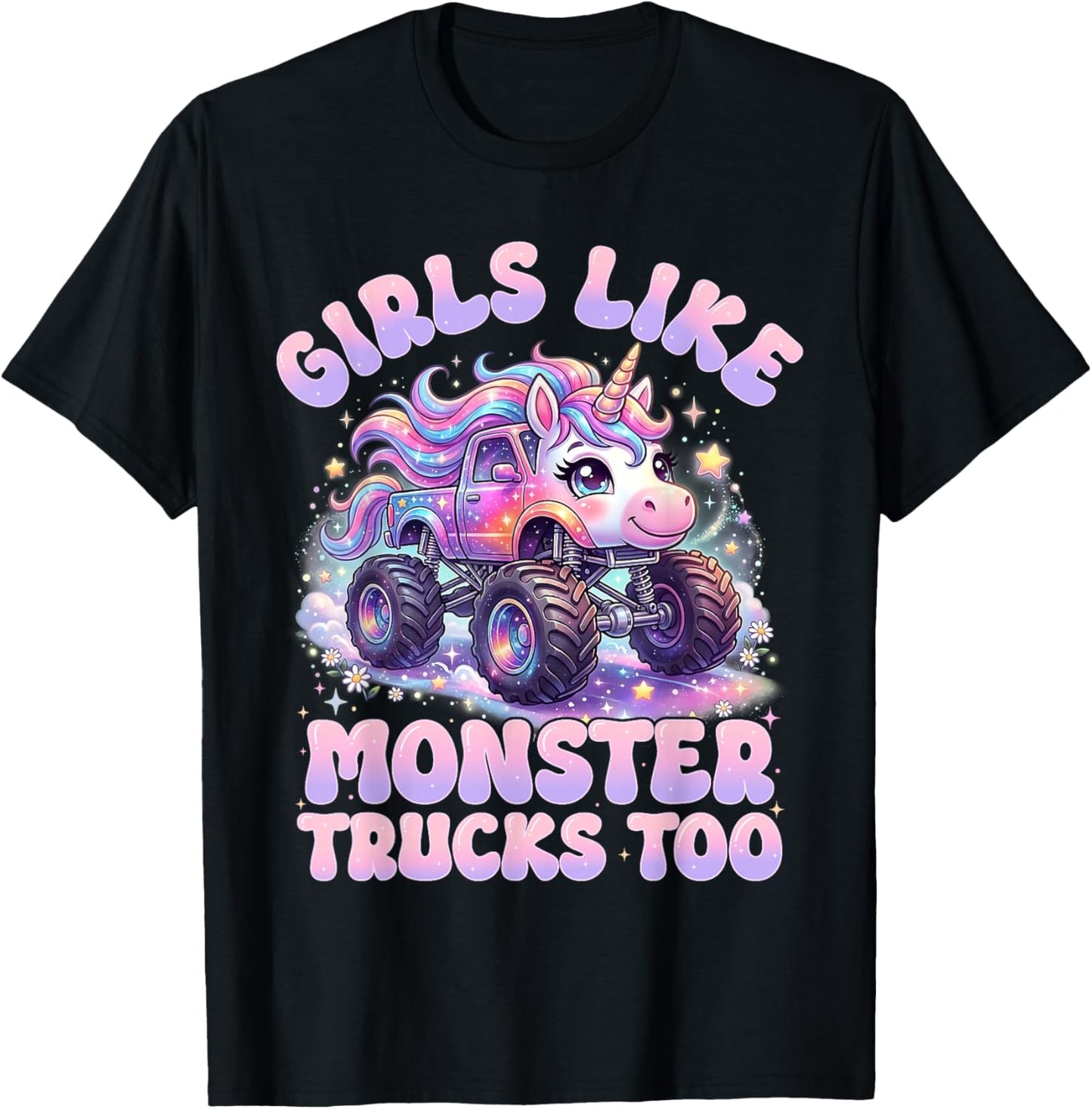 Girls Like Monster Trucks Too Cute Unicorn Monster Truck T-Shirt - T-Shirt | Black