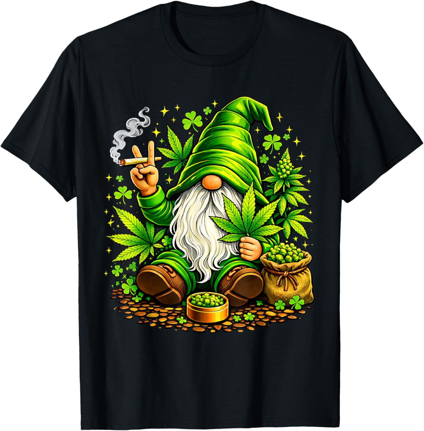 Irish GNOME Shamrock Clover St Patrick's Day Lucky Charm T-Shirt - T-Shirt | Black