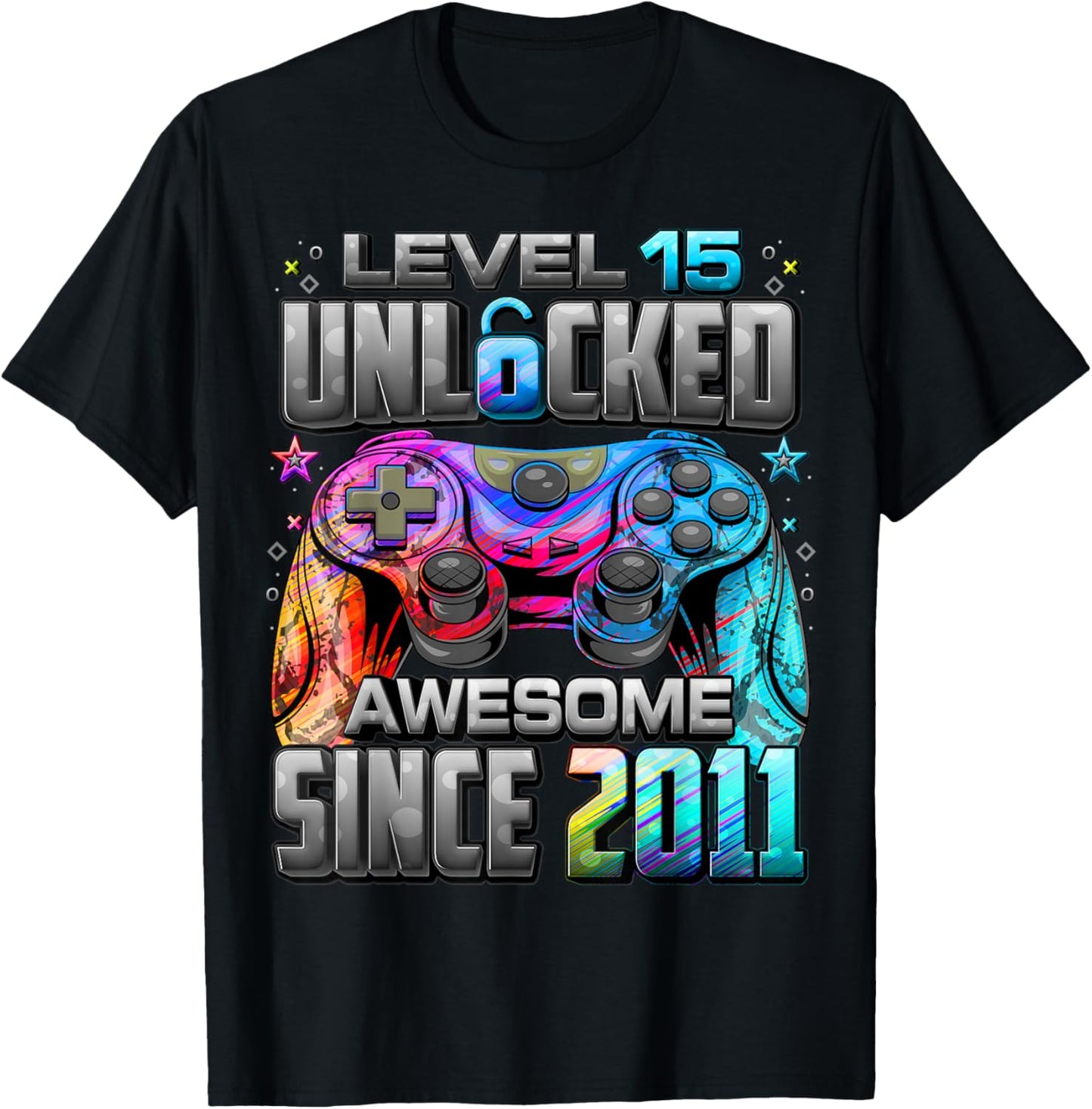 Level 15 Unlocked Awesome Since 2011 15th Birthday Gaming T-Shirt - T-Shirt | Black