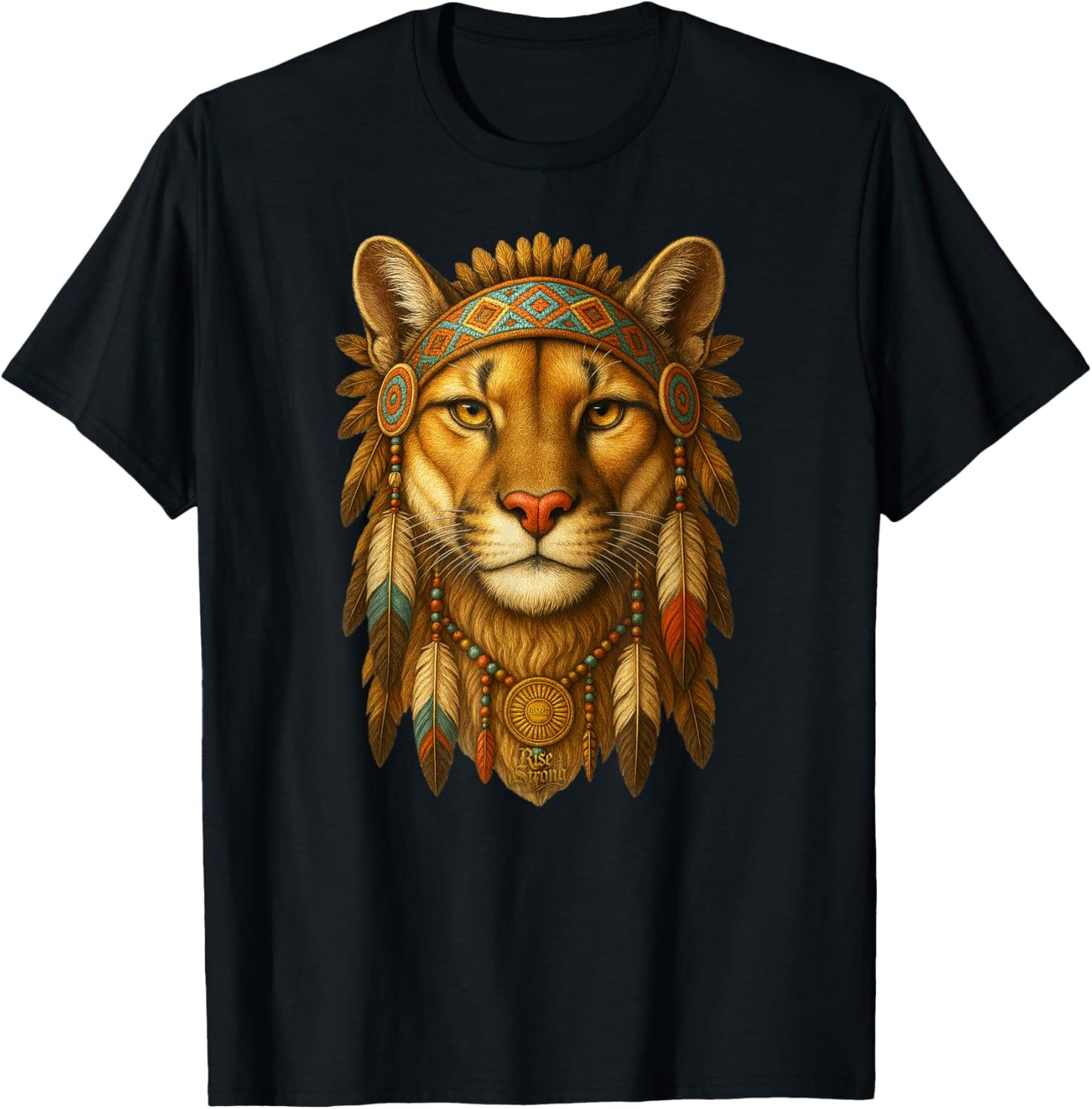 Native American - Lion Headdress Indian Chef T-Shirt - T-Shirt | Black
