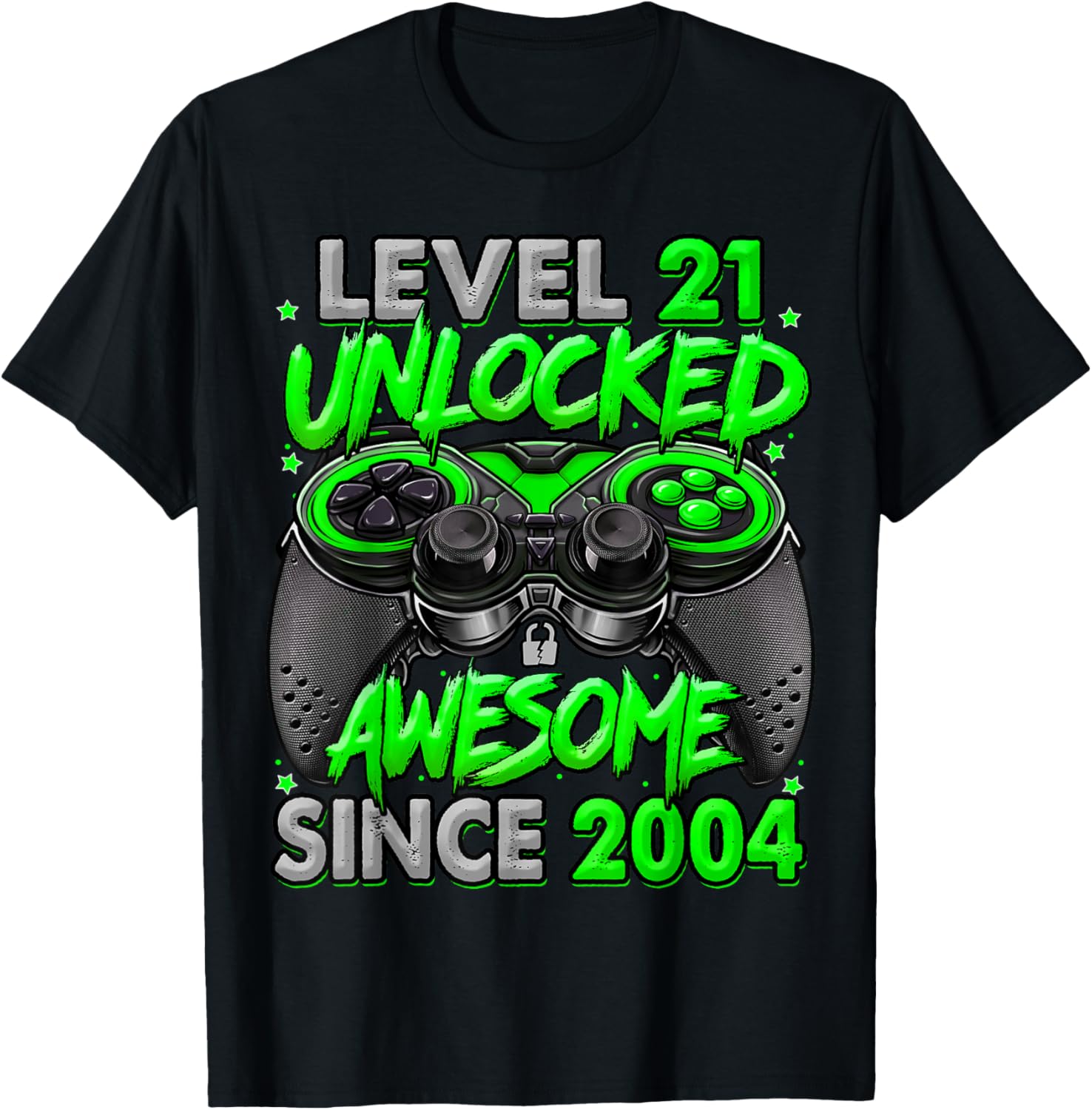 Level 21 Unlocked Awesome Since 2004 21st Birthday Gaming T-Shirt - T-Shirt | Black