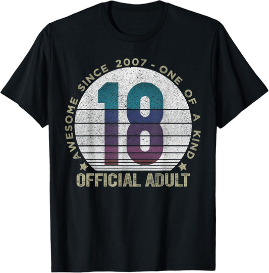 Official Adult 18 Year Old Gifts Vintage 2007 18th Birthday T-Shirt - T-Shirt | Black