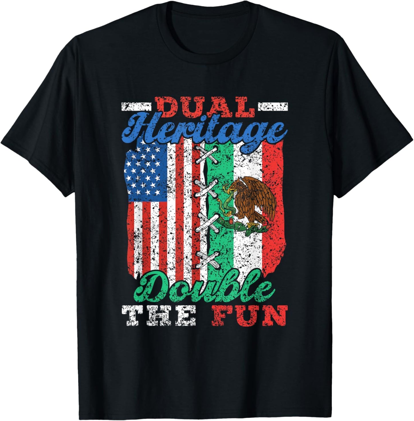 Double Heritage Double Fun USA Mexican American T-Shirt - T-Shirt | Black
