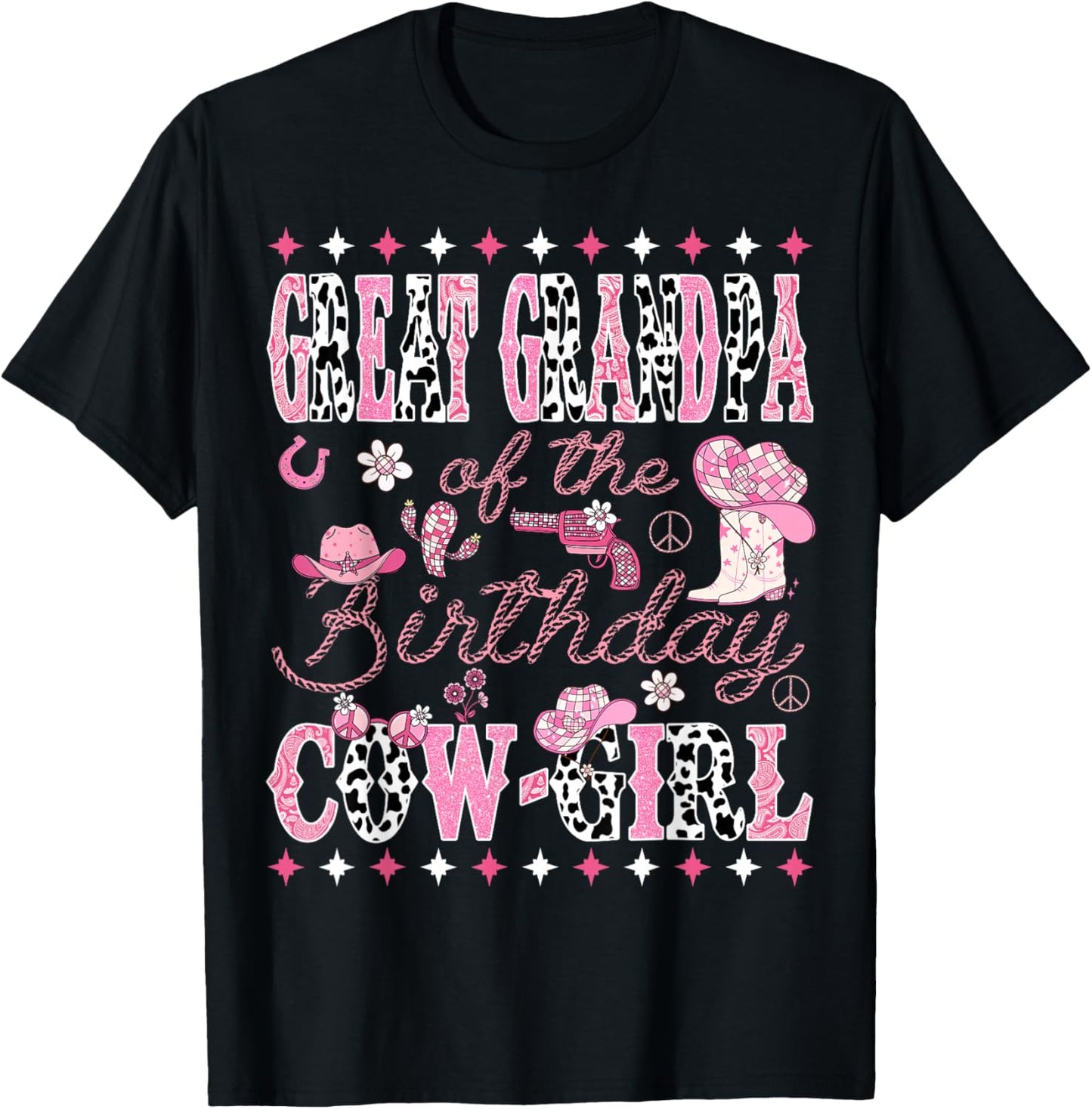 Great Grandpa Of The Birthday Cow Girl Rodeo Great Grandpa T-Shirt - T-Shirt | Black