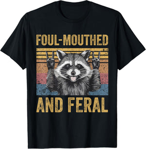 Foul Mouthed and Feral Raccoon Feral Summer Meme Vintage T-Shirt - T-Shirt | Black