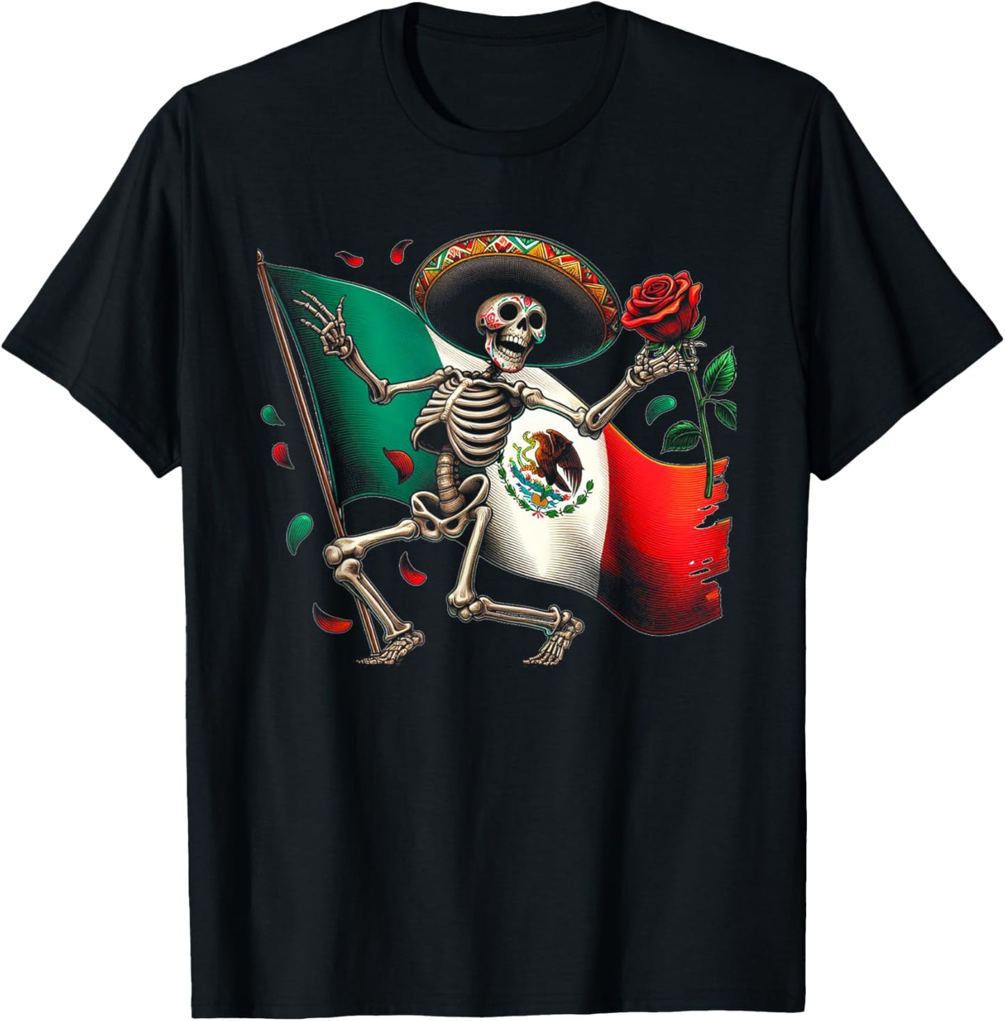 Mexico Gift Rose Tijuana Mexican Hispanic Pride Poncho T-Shirt - T-Shirt | Black