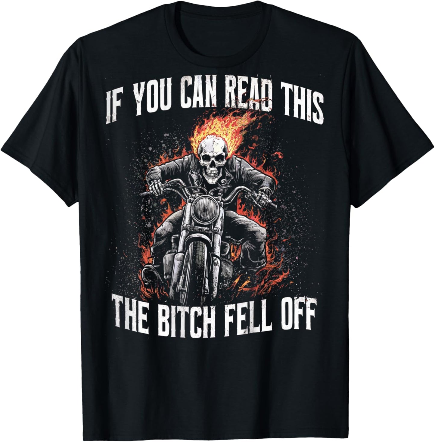 Funny Motocross Dirt Bike Bikers Awesome Motorbike If You Can Read This The Bitch Fell Off Biker Back Print -Adults Black Small Modern Letter Print Birthday Motocross T-Shirt - T-Shirt | Black