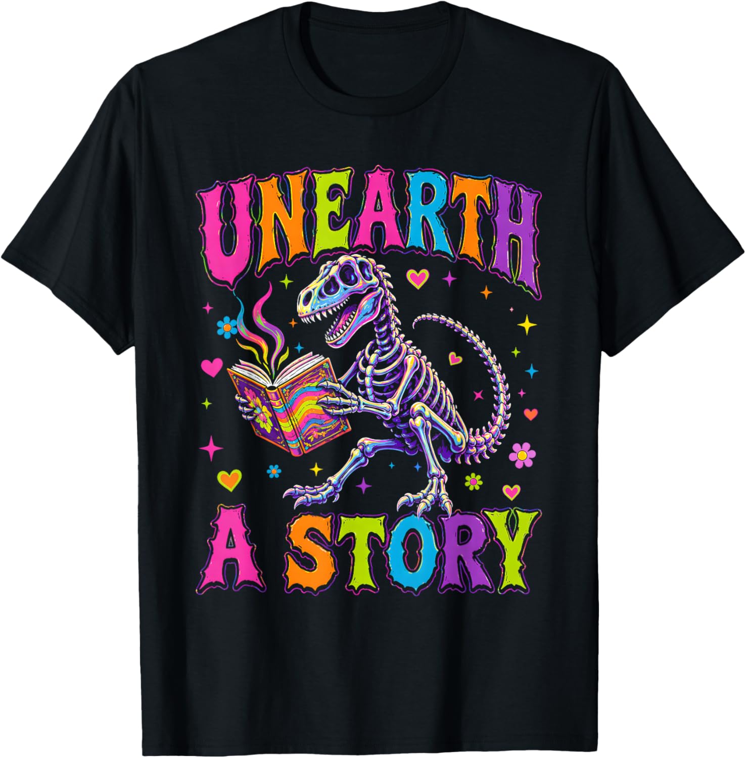 Funny Unearth a Story Dinosaurs Summer Reading 2026 T-Shirt - T-Shirt | Black