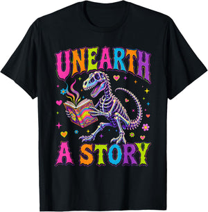 Funny Unearth a Story Dinosaurs Summer Reading 2026 T-Shirt - T-Shirt | Black