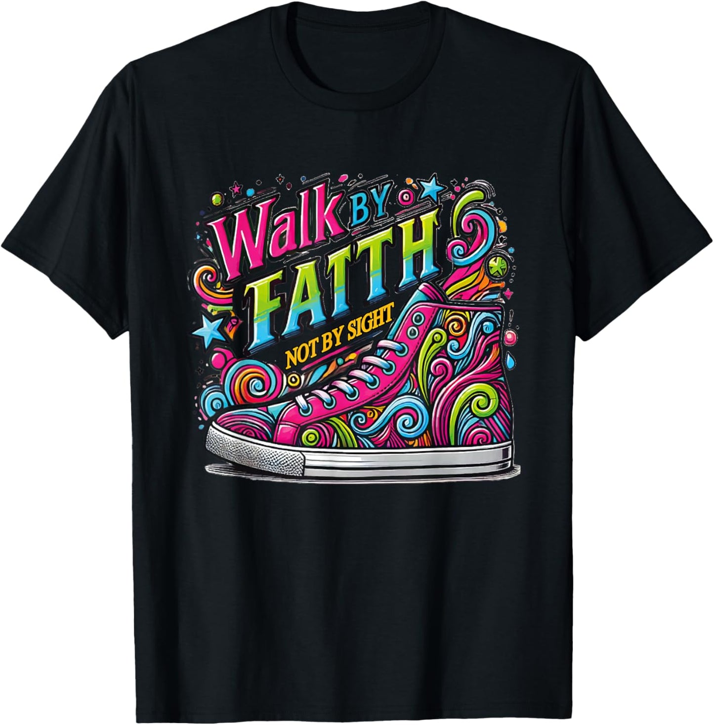 Walk by Faith Shoes Christian Jesus T-Shirt - T-Shirt | Black