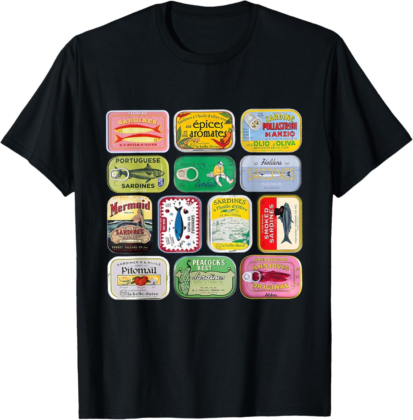 Sardine Fisherman Aesthetic Vintage Beach Coastal Sardine T-Shirt - T-Shirt | Black