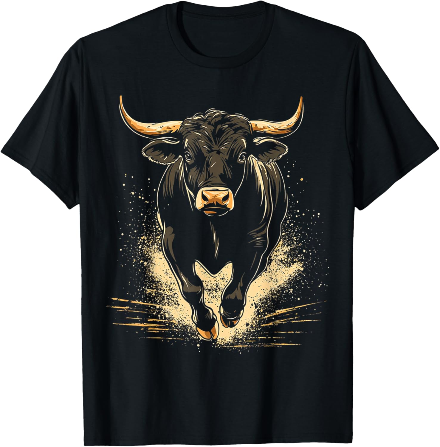 Bull Animal Motif Art Bull T-Shirt - T-Shirt | Black