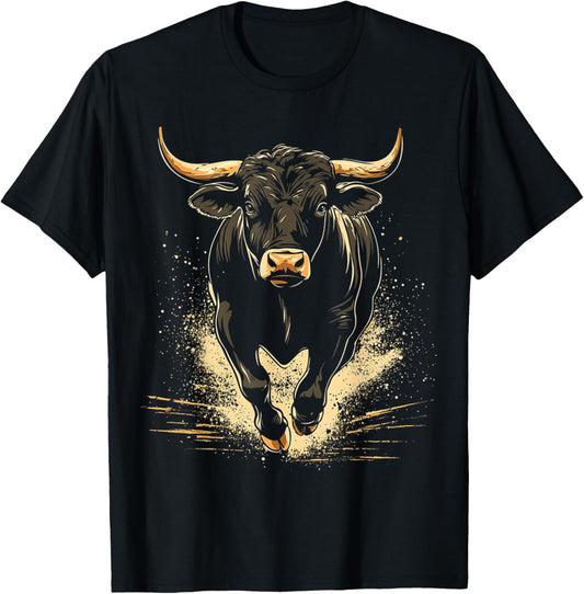 Bull Animal Motif Art Bull T-Shirt - T-Shirt | Black