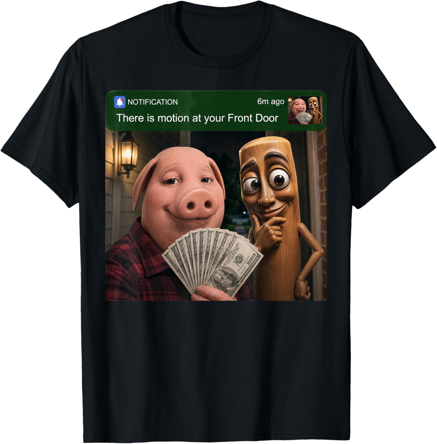 Tung Tung Tung Sahur John Pork Motion at Your Front Door T-Shirt - T-Shirt | Black
