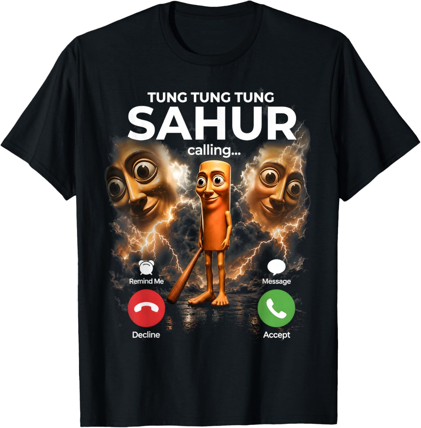 Tung Sahur Calling Funny Meme Brainrot Joke Gifts Boys Kids T-Shirt - T-Shirt | Black
