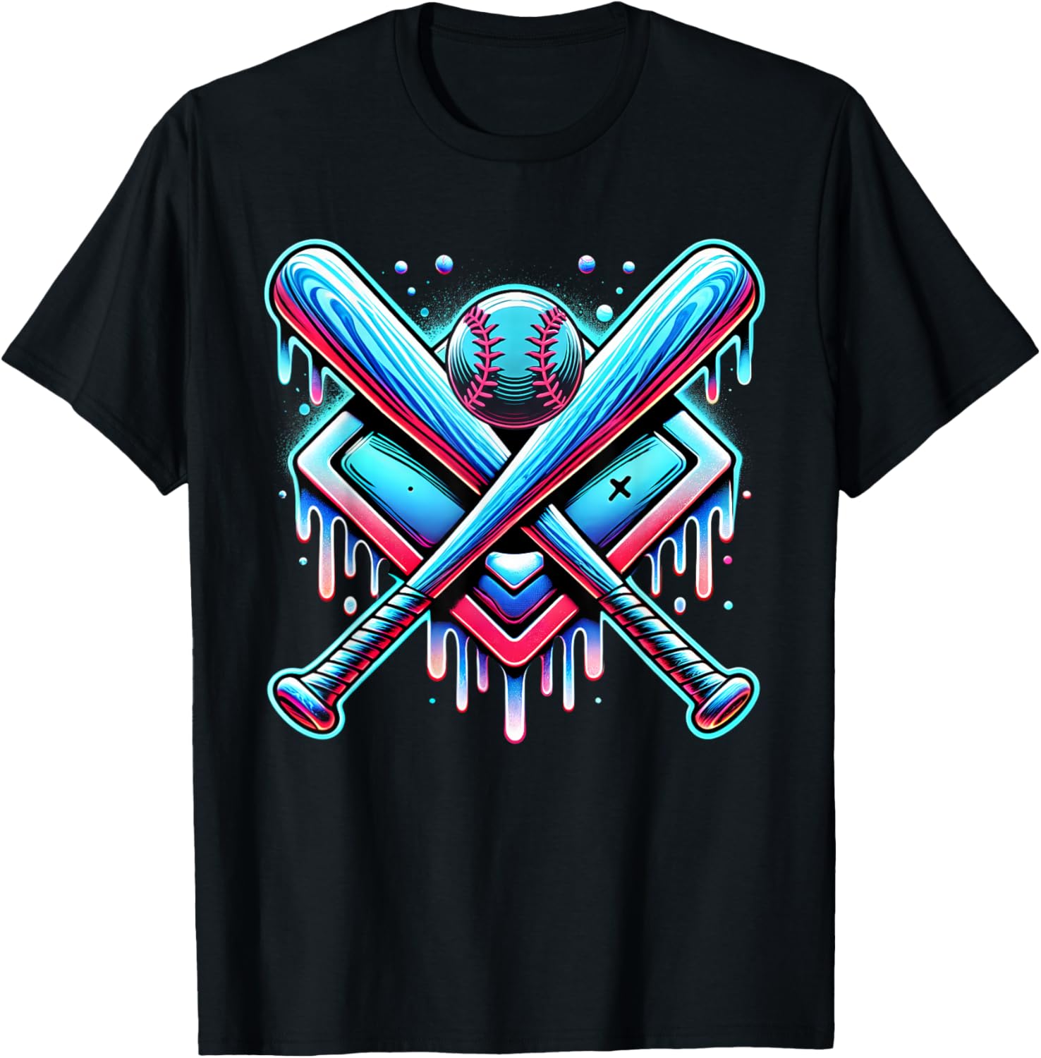 Baseball Dripping Ice Cream Drip Youth Boys Baseball T-Shirt - T-Shirt | Black