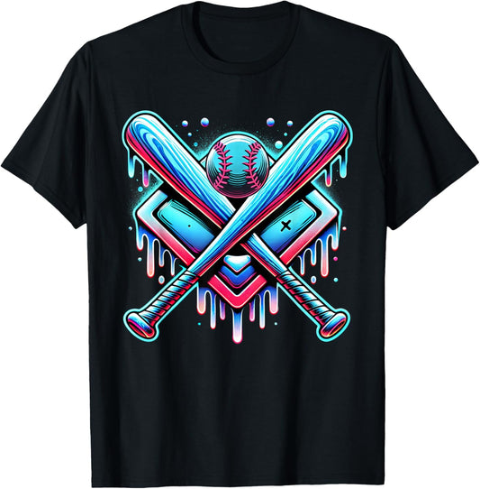 Baseball Dripping Ice Cream Drip Youth Boys Baseball T-Shirt - T-Shirt | Black