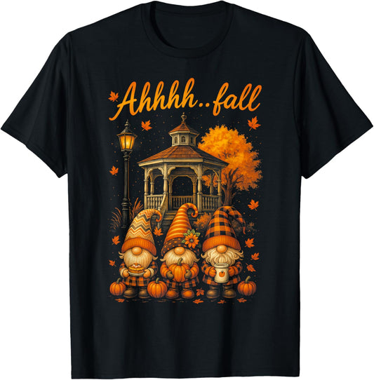 HUGvyn Ahhhh...Fall Season Pumpkin Gnome Autumn Thanksgiving T-Shirt - T-Shirt | Black