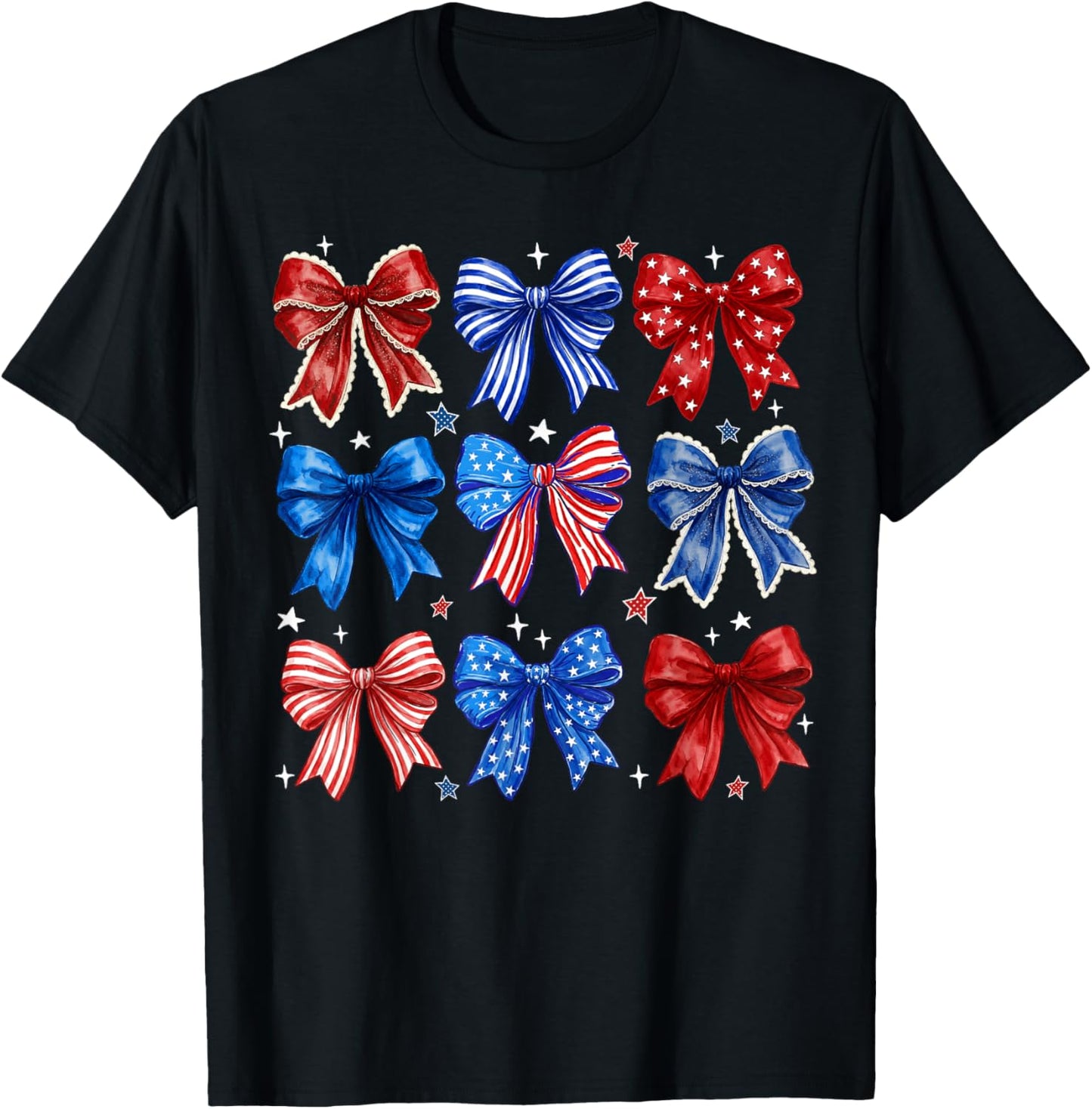 4th of July Patriotic Coquette Bow USA Flag Women Girl T-Shirt - T-Shirt | Black
