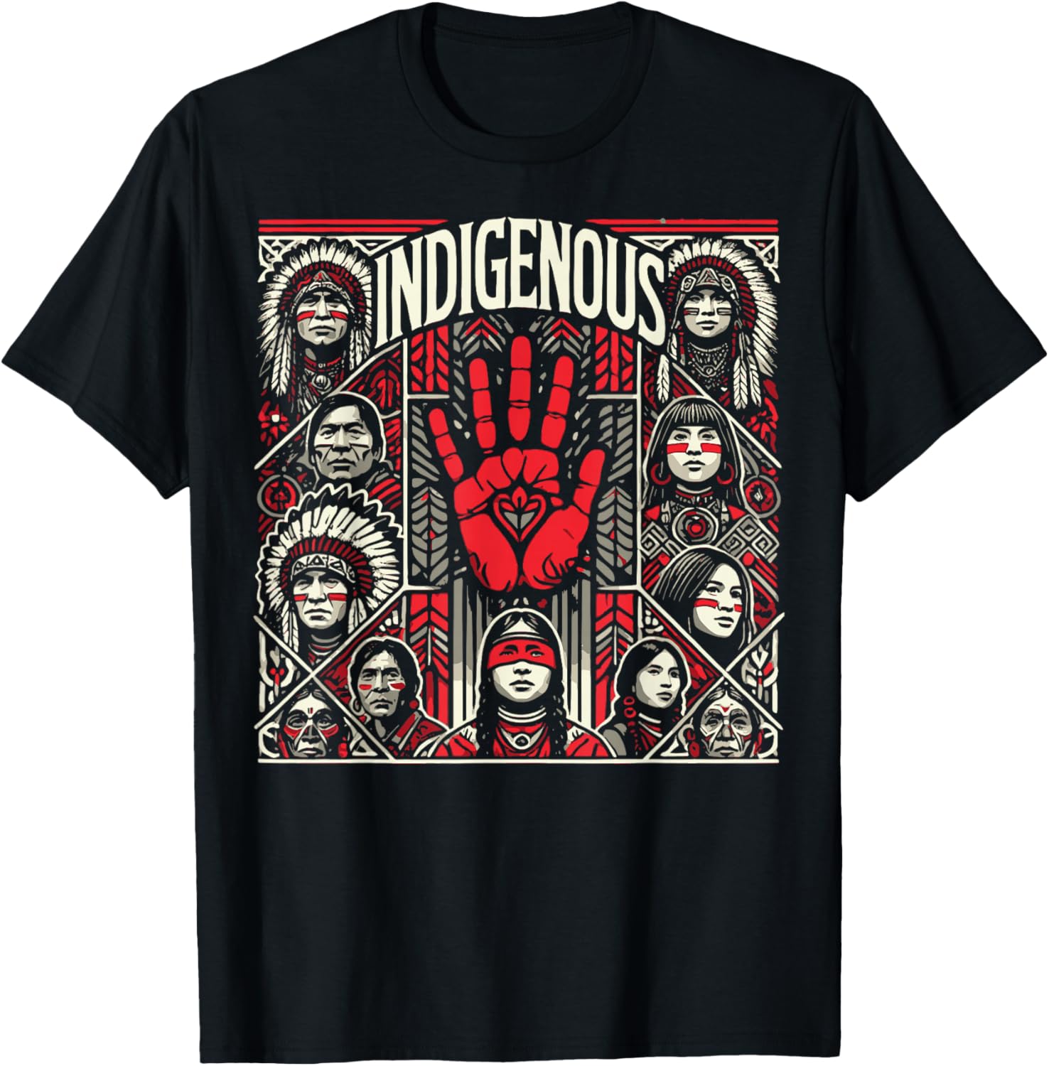 Native American Indigenous Red Hand Indian Blood Themed T-Shirt - T-Shirt | Black