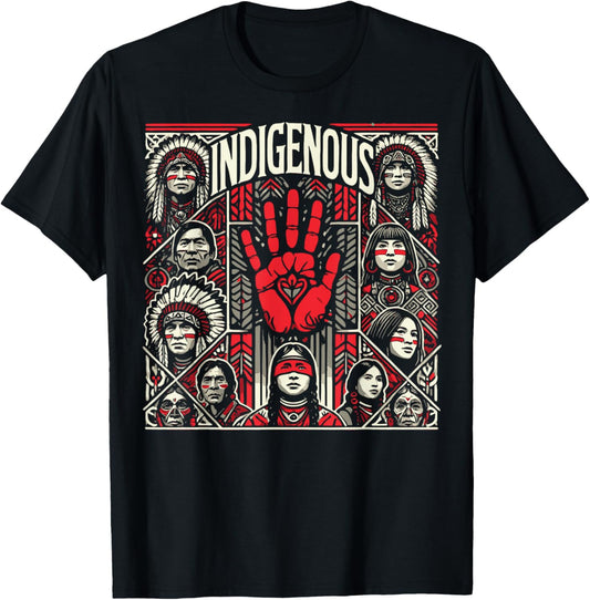 Native American Indigenous Red Hand Indian Blood Themed T-Shirt - T-Shirt | Black