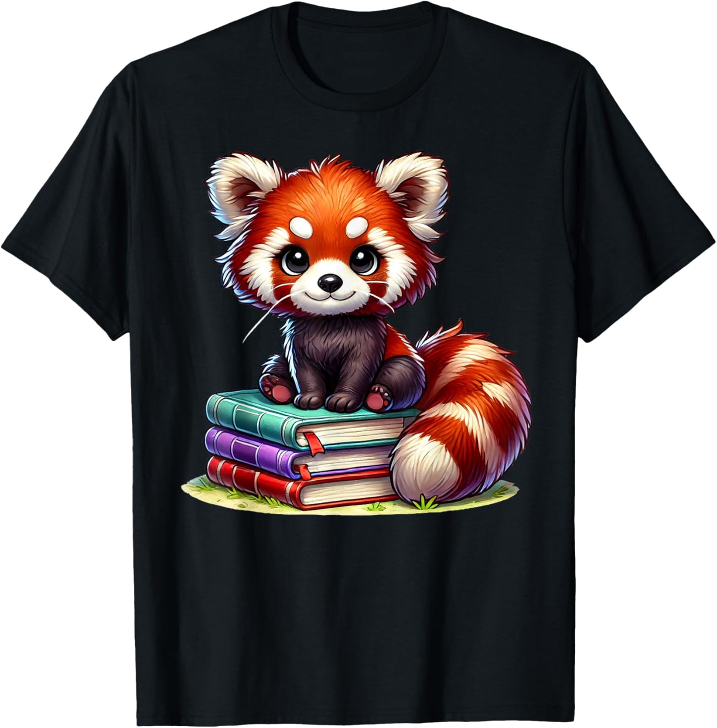 Red Panda Books Lover Reading Bookworm T-Shirt - T-Shirt | Black