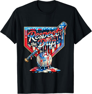 Baseball Life Style Drip Ice Cream American US Flag T-Shirt - T-Shirt | Black