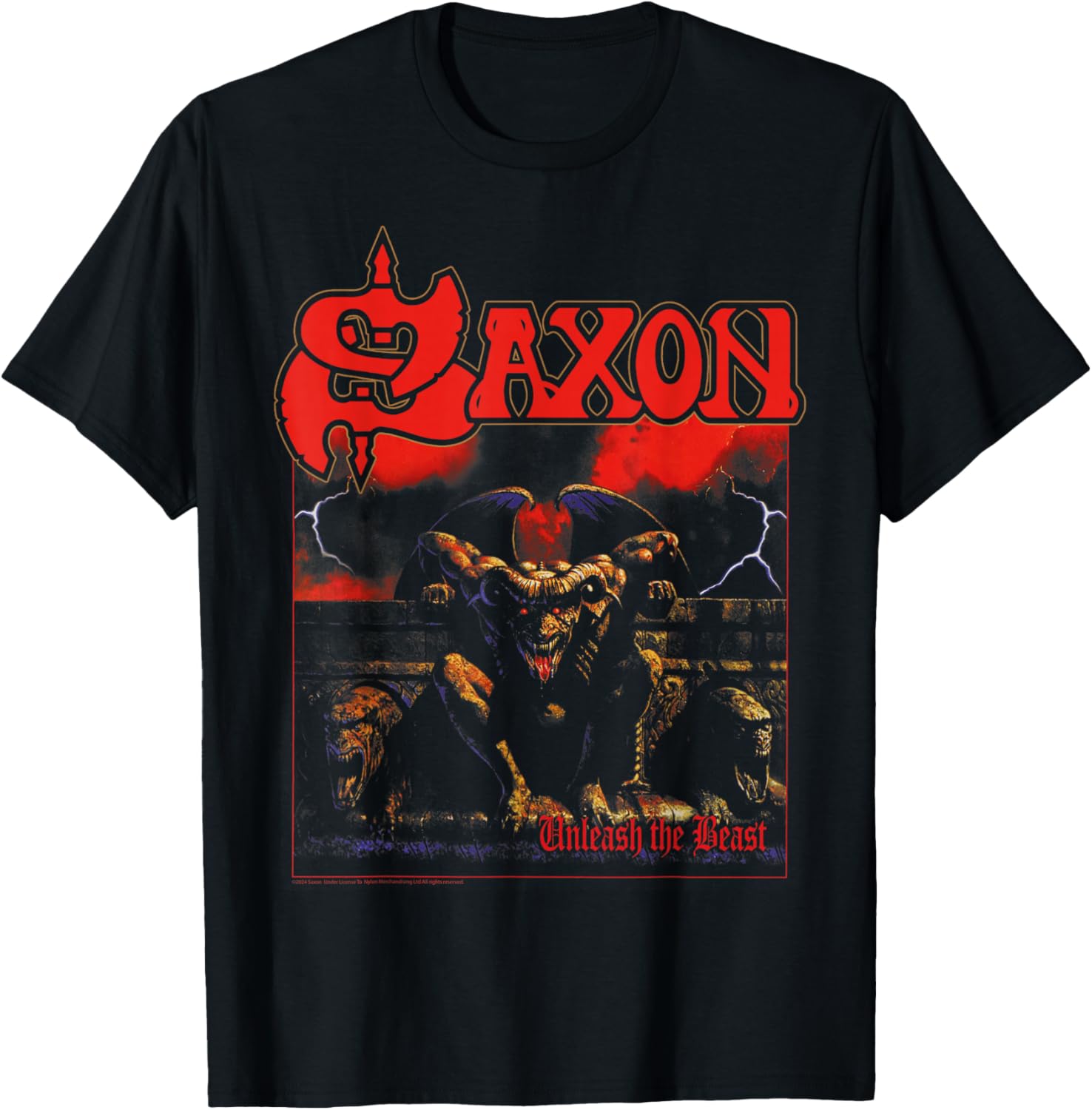 Official Saxon Heavy Metal Unleash The Beast Group Retro T-Shirt - T-Shirt | Black