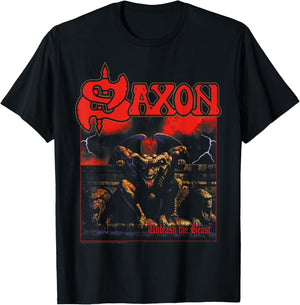 Official Saxon Heavy Metal Unleash The Beast Group Retro T-Shirt - T-Shirt | Black