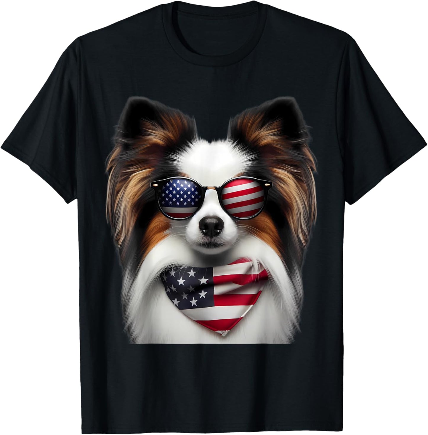 American Papillion Dog 4th Of July Incependence Day Owner T-Shirt - T-Shirt | Black