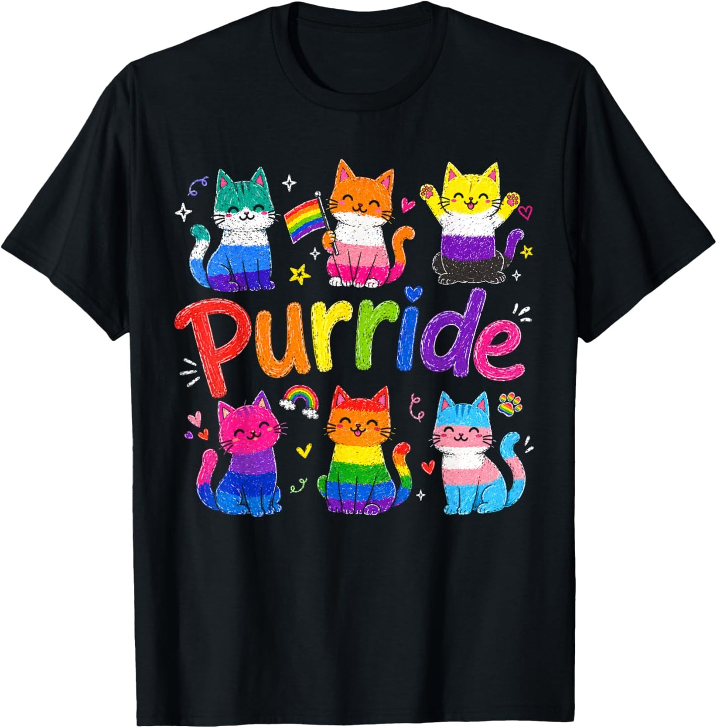 Purride Cat Animal Lovers Women Kids Pride Month T-Shirt - T-Shirt | Black