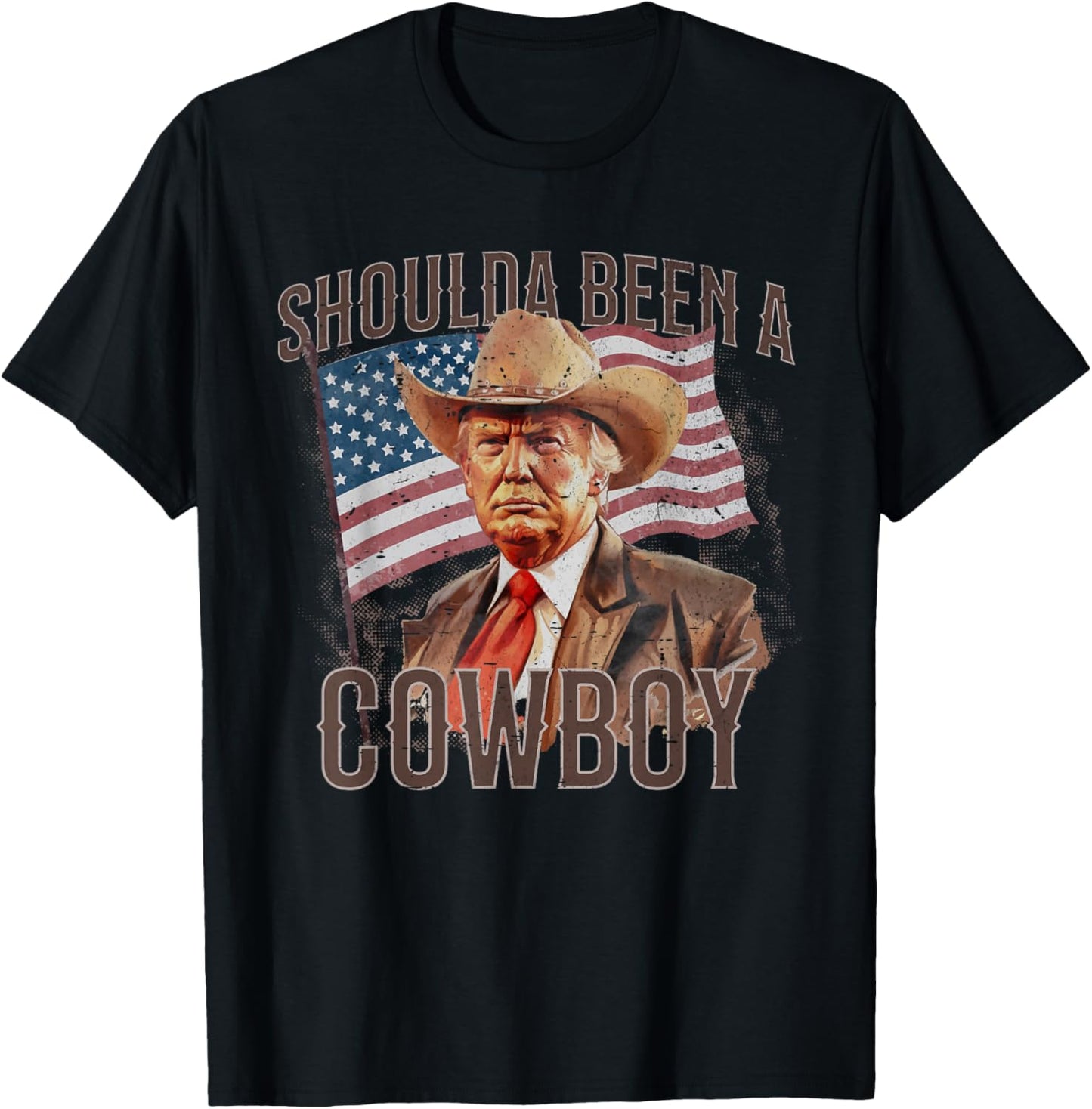 Should Have Been A Cowboy Trump 2024 4th of July US Flag T-Shirt - T-Shirt | Black