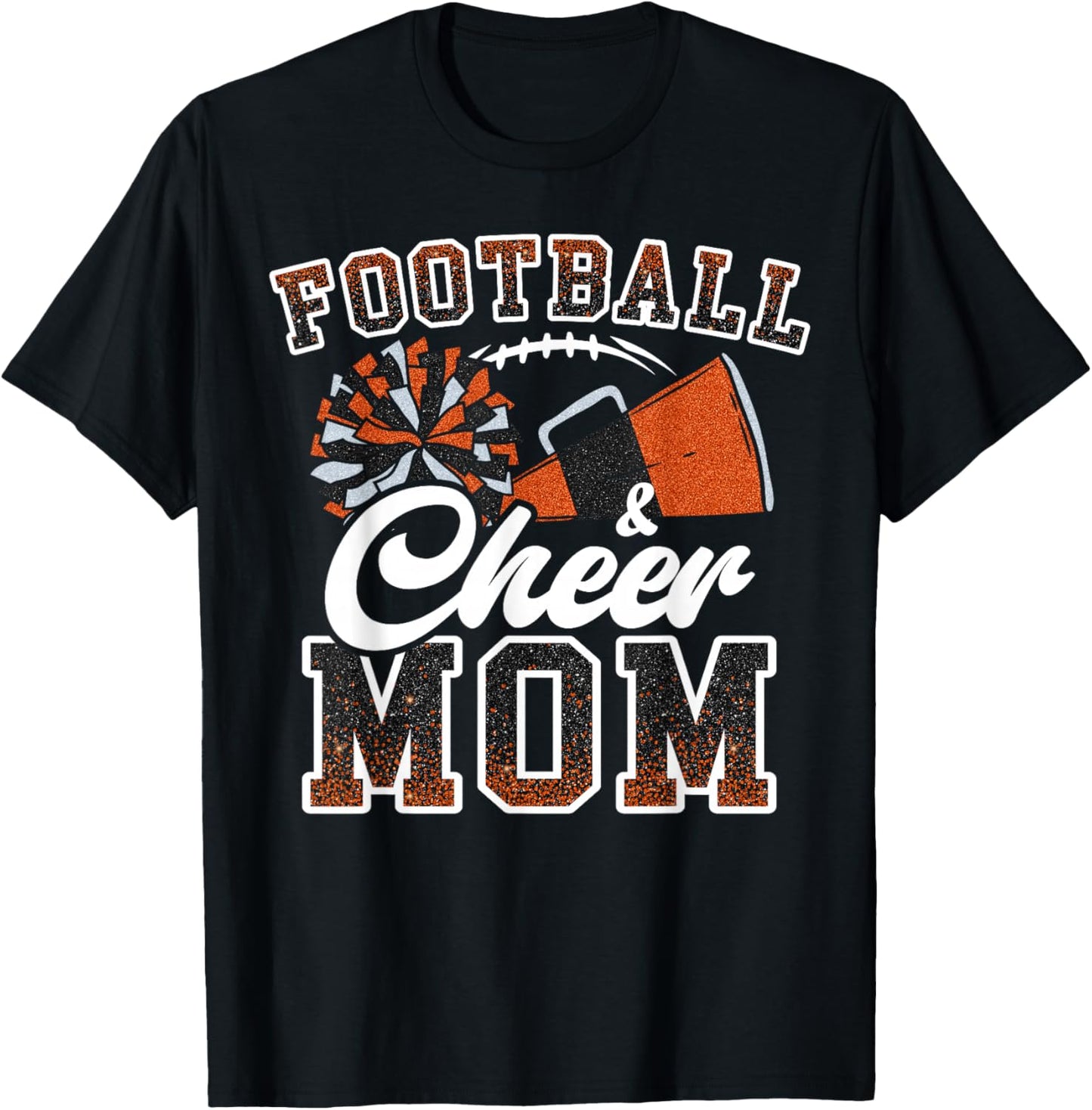 Loud Proud Football & Cheer Mom Cheerleader Mom Mama Orange T-Shirt - T-Shirt | Black