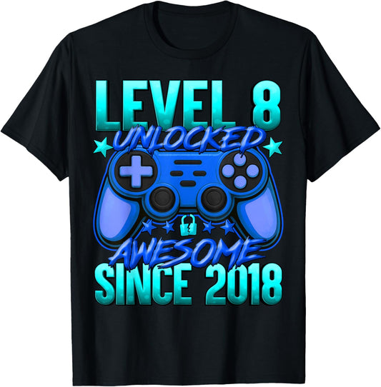 Level 8 Unlocked 8 Year Old Gifts for Boys 8th Birthday Boy T-Shirt - T-Shirt | Black