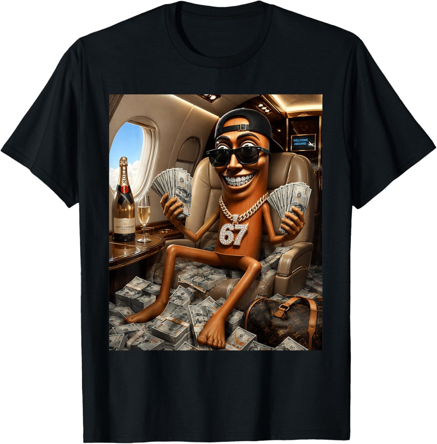 Private Jet Rich Tung Sahur Flexing Money 67 Diamantkette T-Shirt - T-Shirt | Black