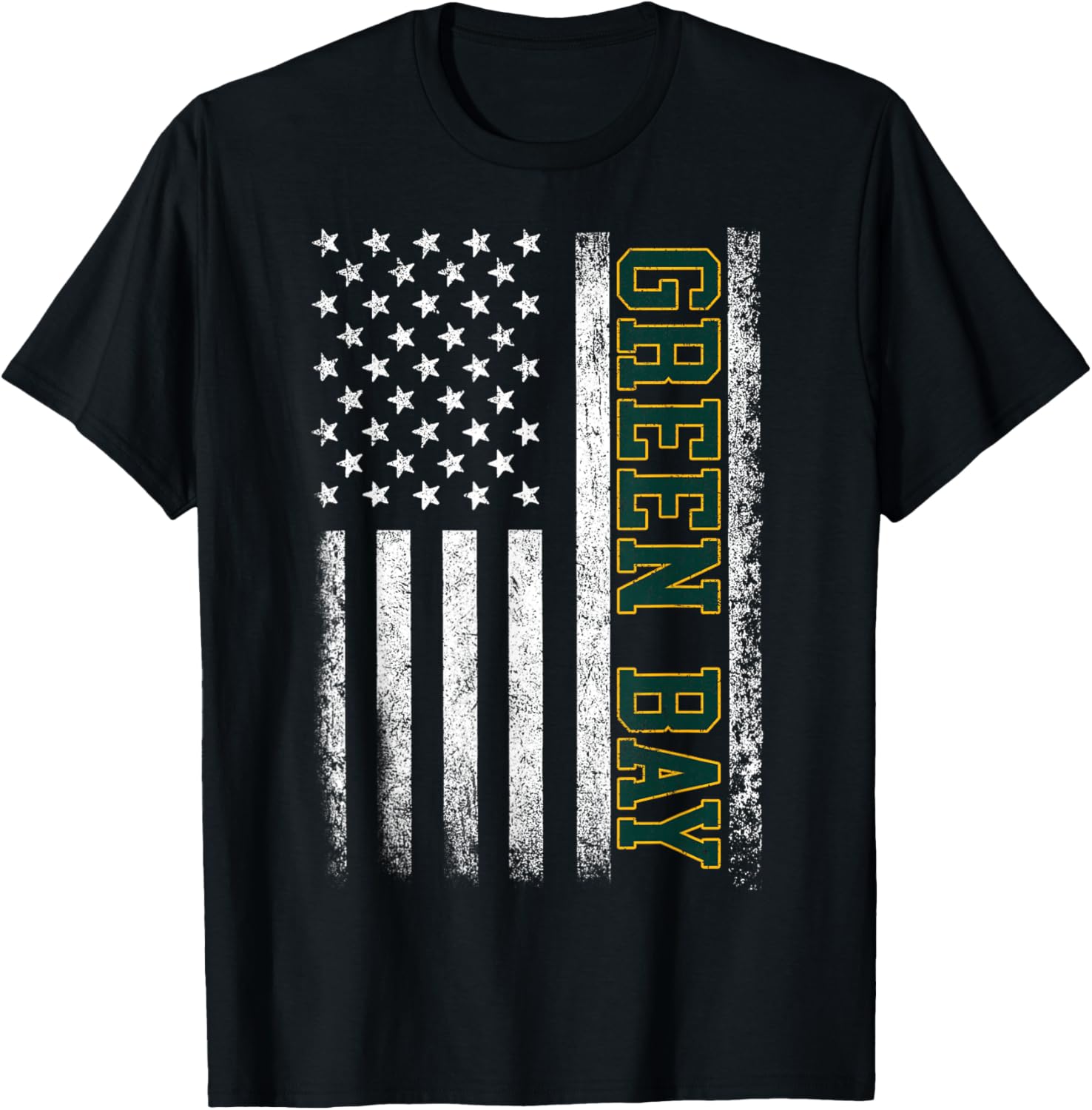 Green Bay US Flag Men Women Vintage T-Shirt - T-Shirt | Black