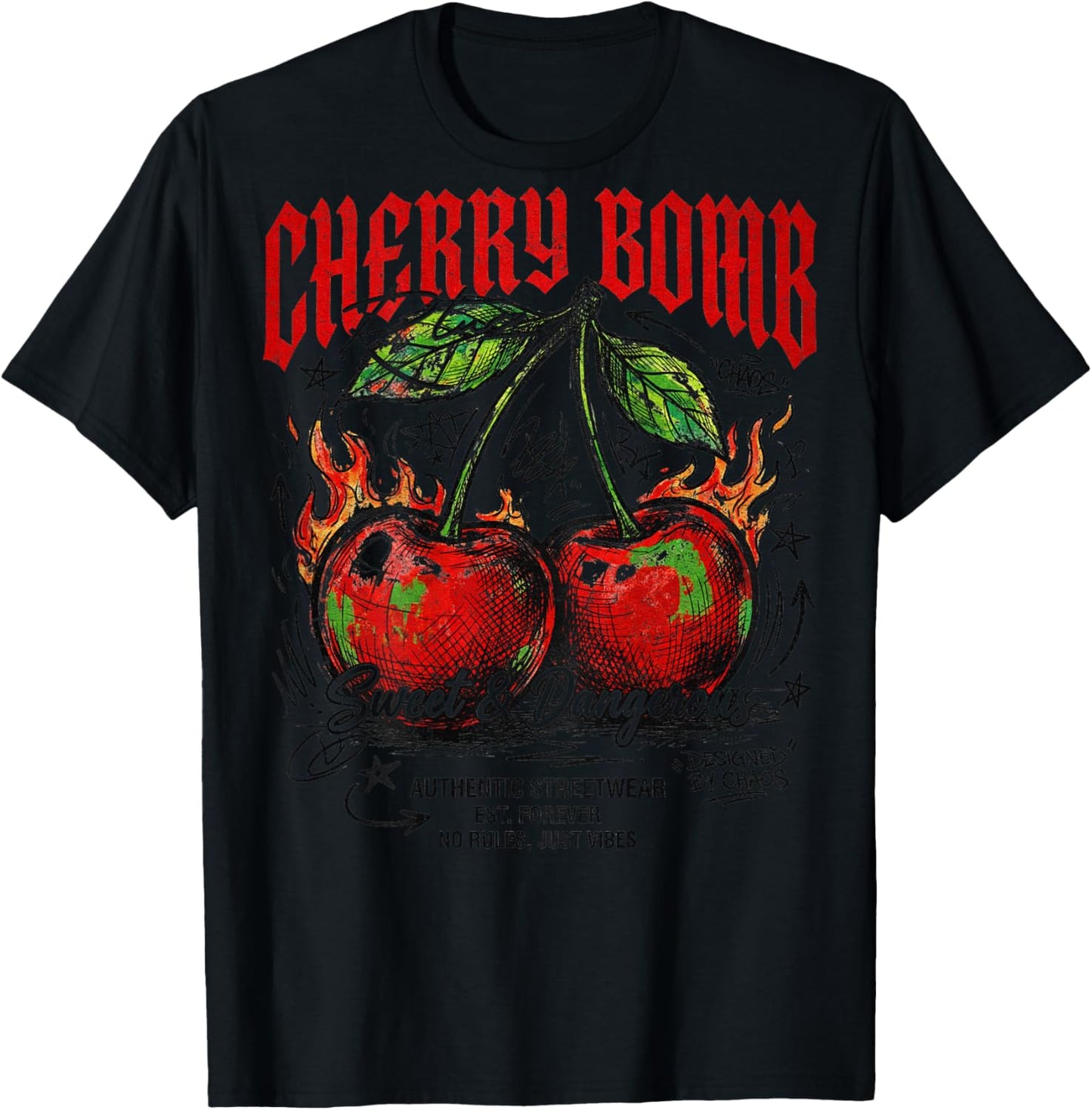 Früchte Obst Backprint Streetwear Mode Vintage Damen Herren T-Shirt - T-Shirt | Black