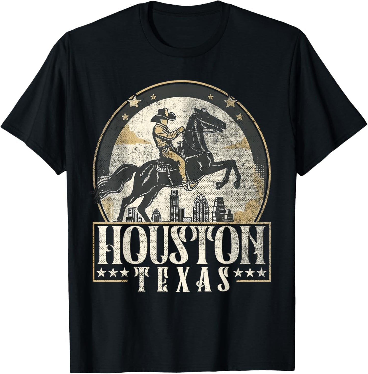 Houston Texas TX | cowboy skyline T-Shirt - T-Shirt | Black
