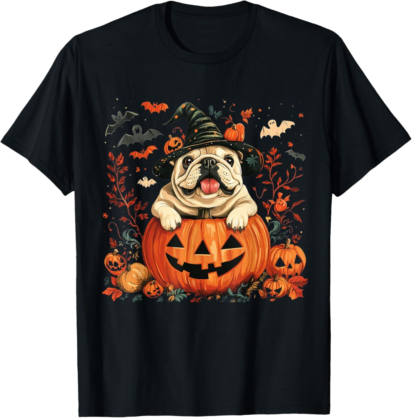 English Bulldog Pumpkin Halloween Thanksgiving Men Women Dog T-Shirt - T-Shirt | Black