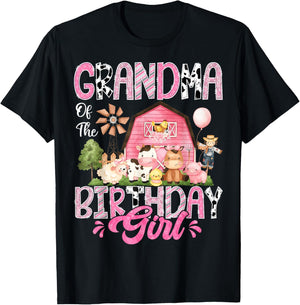 Grandma Of The Birthday Girl Pink Farm Cow First Birthday T-Shirt - T-Shirt | Black