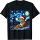 Christmas Leopard Santa Hat Van Gogh Starry Night Holiday T-Shirt - T-Shirt | Black