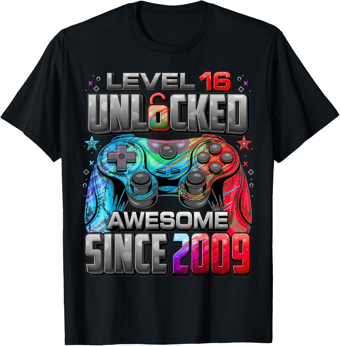 Level 16 Unlocked Awesome Since 2009 16th Birthday Gaming T-Shirt - T-Shirt | Black
