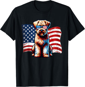 Soft coated Wheaten Terrier American Flag Patriotic Vintage T-Shirt - T-Shirt | Black