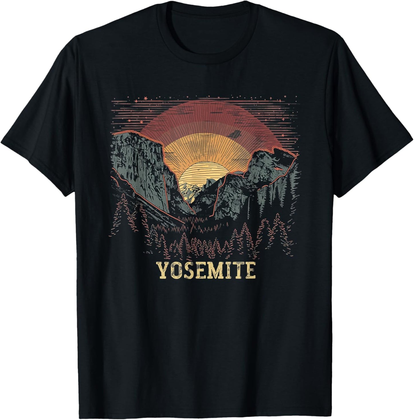 Yosemite - US National Park Vintage Men Women Kids Retro T-Shirt - T-Shirt | Black