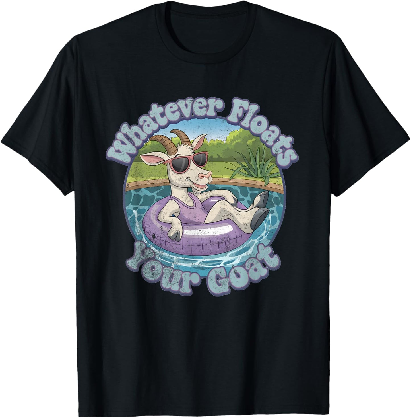 Whatever Floats Your Goat Floatie Vacation Funny Pun Retro T-Shirt - T-Shirt | Black