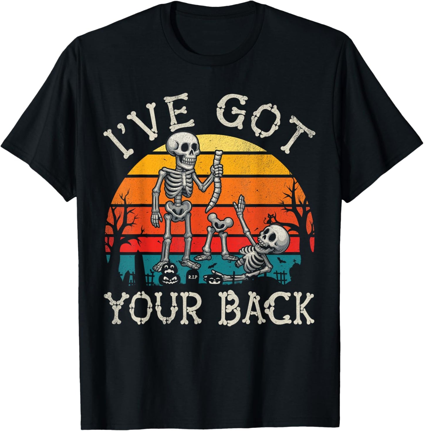 Retro I've Got Your Back Funny Halloween Skeleton Costume T-Shirt - T-Shirt | Black