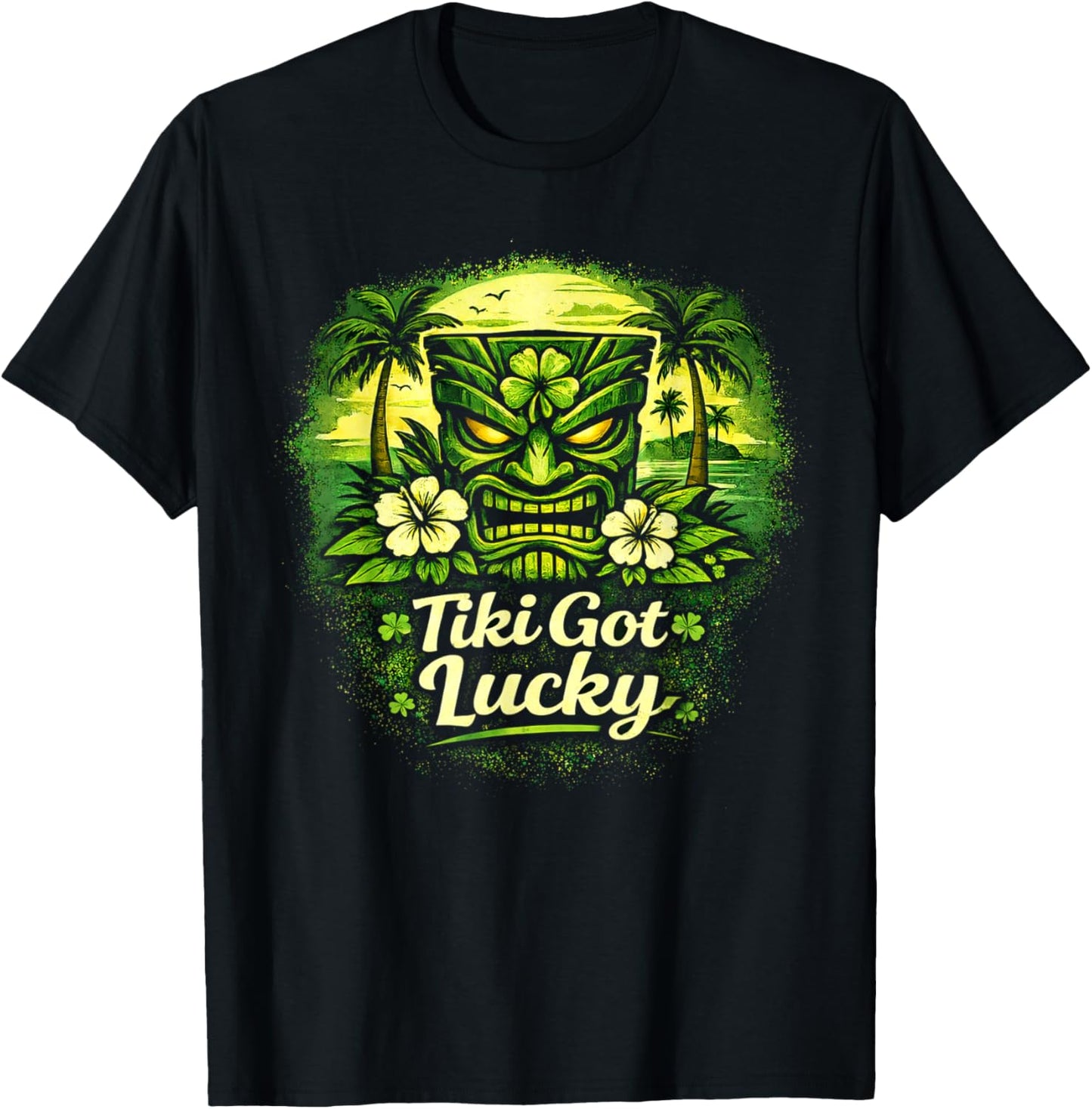 Tiki Got Lucky Shamrock Tiki Hawaii, Ambiance des îles Tropicales T-Shirt - T-Shirt | Black