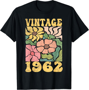 63 Years Old Vintage 1962 63rd Women Birthday Wildflower T-Shirt - T-Shirt | Black