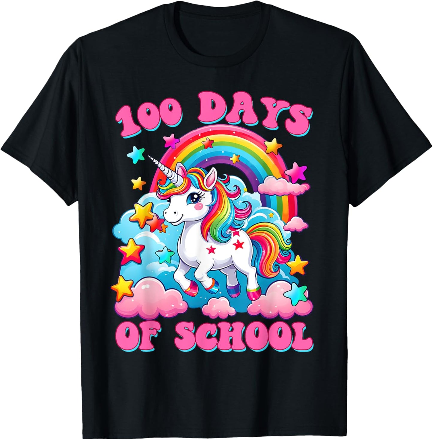 100 Days of School Unicorn Girls Cute 100th Day of School T-Shirt - T-Shirt | Black