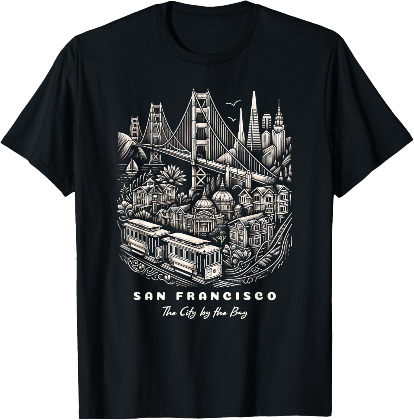 San Francisco SF Bay Area California Skyline and Golden Gate T-Shirt - T-Shirt | Black